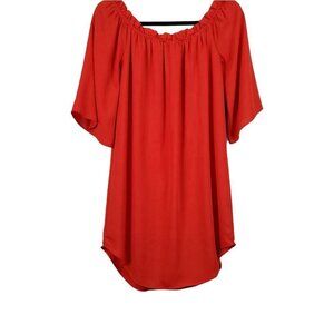 💎039 Everly 3/4 Sleeve Ruffled Neck Red Tunic Top